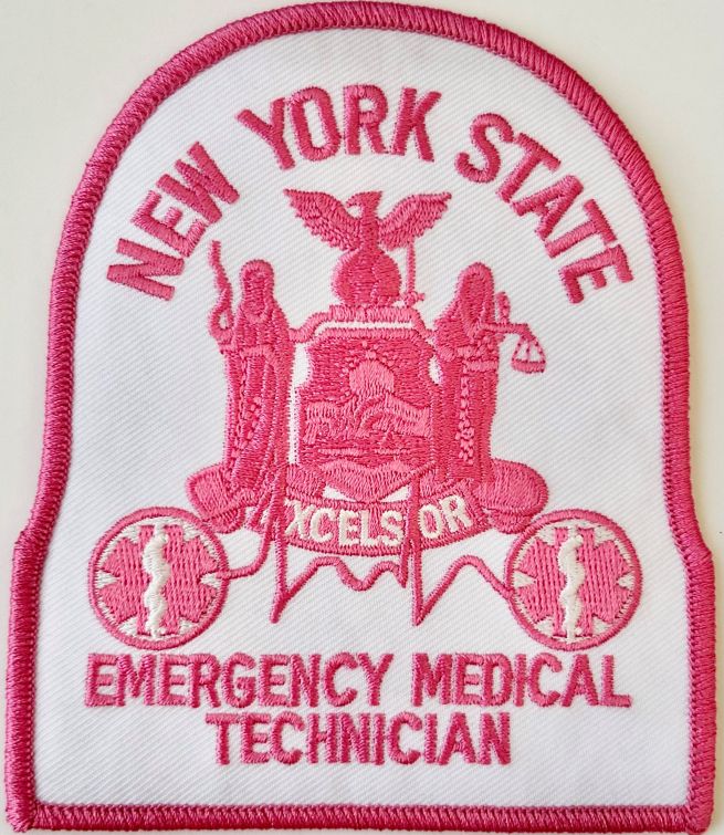 NEW YORK STATE EMERGENCY MEDICAL TECHNICIAN PINK SHOULDER PATCH - SEW ON.